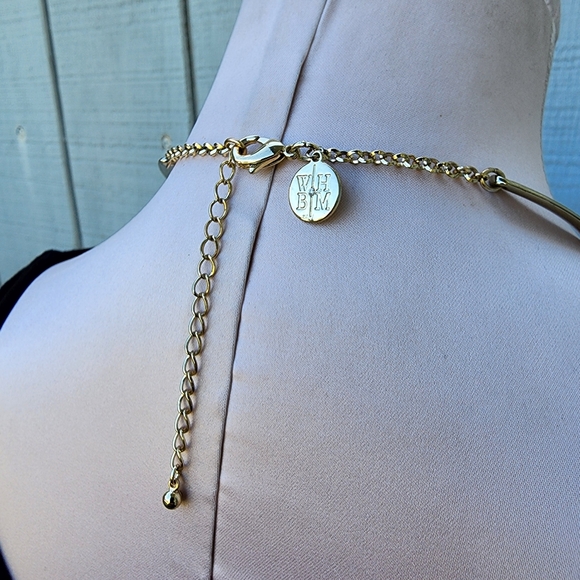 White House Black Market Golden Metal Choker Necklace Triple Chunky Pendant EUC - Picture 3 of 9